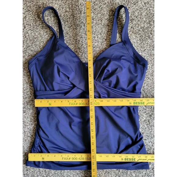 Swim Top Navy 16 DD Solid Wrap Front Tummy Control (L) Underwire Lands End S65 - Picture 3 of 7